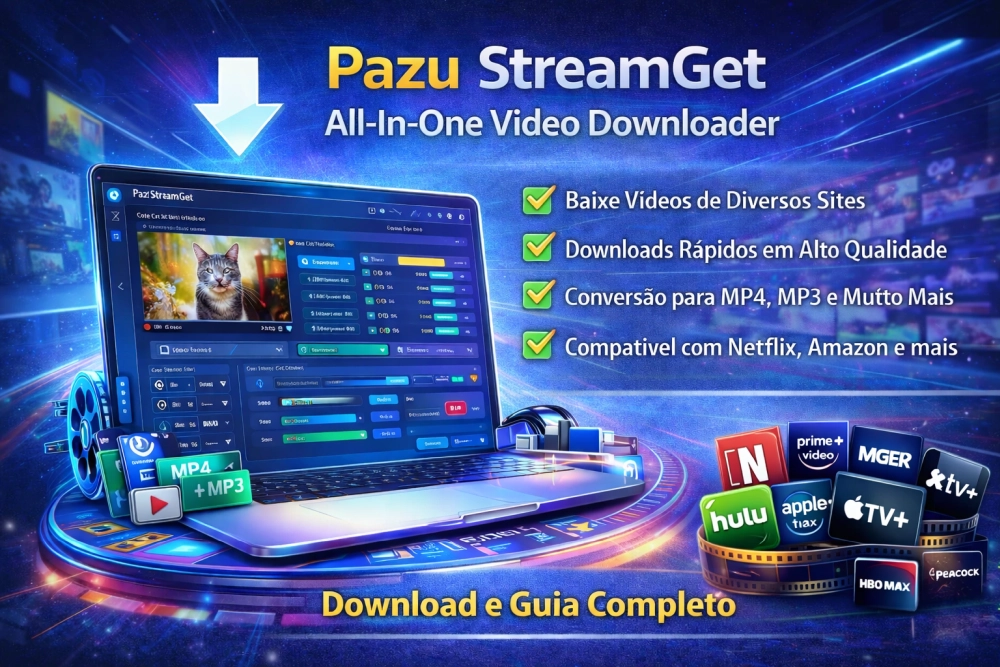 Pazu StreamGet All-In-One Video Downloader compatível com Netflix, Prime Video, Disney Plus, Max, Hulu e Apple TV Plus