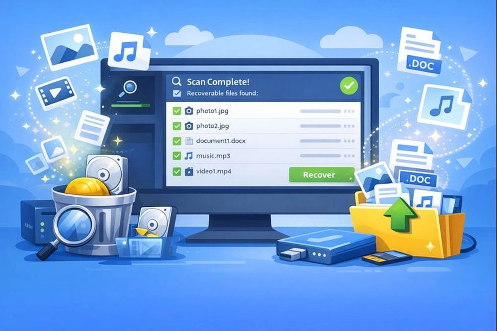 Ilustração do Recuva Professional para Windows mostrando recuperação de arquivos apagados