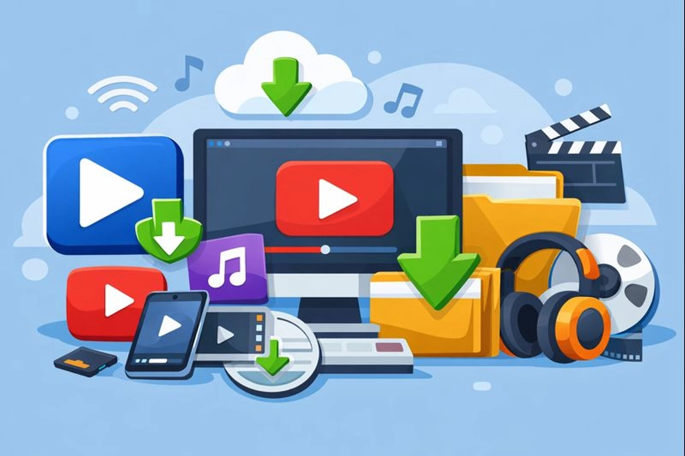 Ilustração do VDownloader Plus para download de vídeos e áudios no Windows