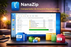 NanaZip aberto no Windows mostrando extração de arquivos compactados com interface moderna e lista de pastas organizada