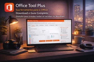 Office Tool Plus em notebook com painel de instalação e gerenciamento do Microsoft Office no Windows