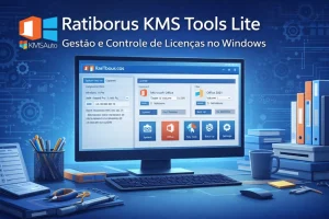 Ratiborus KMS Tools Lite em interface técnica de gerenciamento de licenças do Windows e Office no computador