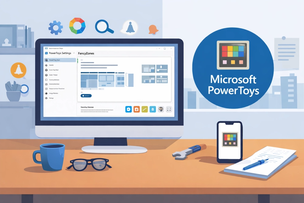 Microsoft PowerToys em execução no Windows 10 e 11 com ferramentas avançadas de produtividade exibidas na tela